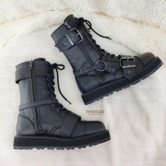 Valor Engineer Goth Combat Biker Ankle Boots Black Matte Men US Size - Picture 6 of 10